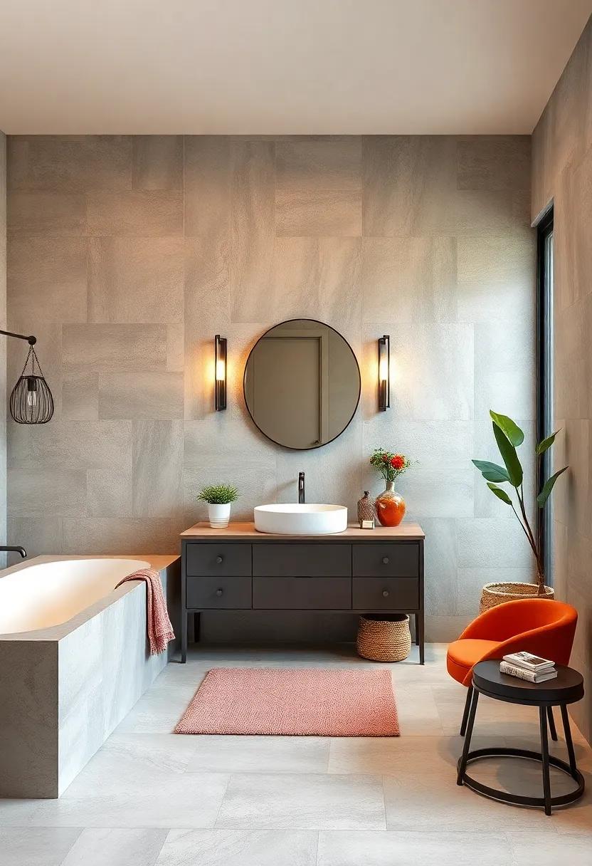 add a statement vanity with bold colors or unique shapes to serve as a focal point