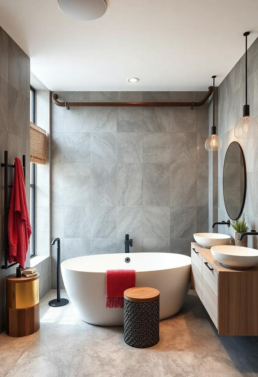 Blend industrial elements like exposed pipes and concrete finishes for an edgy design