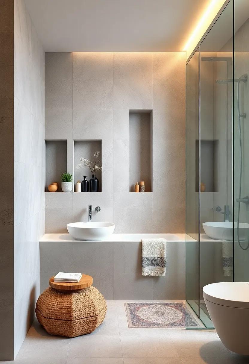 Incorporate niche shelves in showers to keep toiletries organized and the space tidy