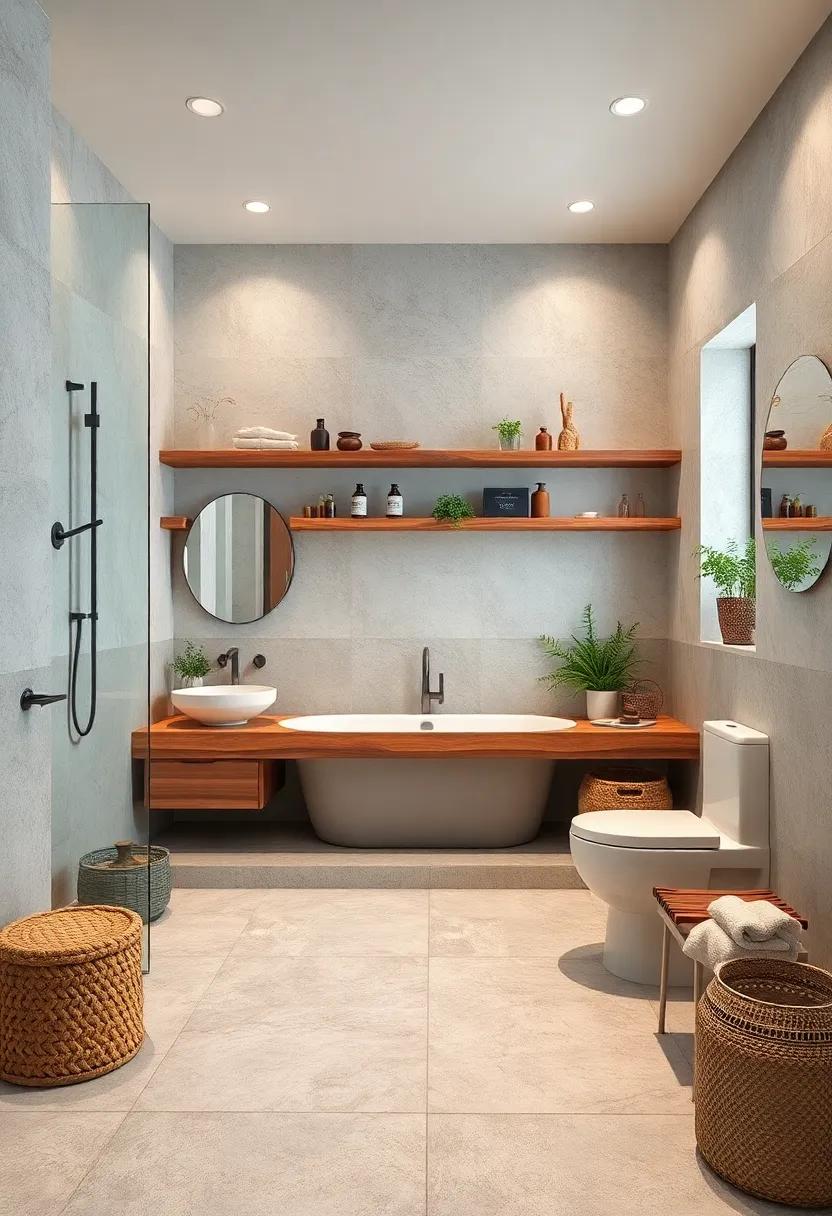 Introduce open shelving made of reclaimed wood to combine function with rustic charm