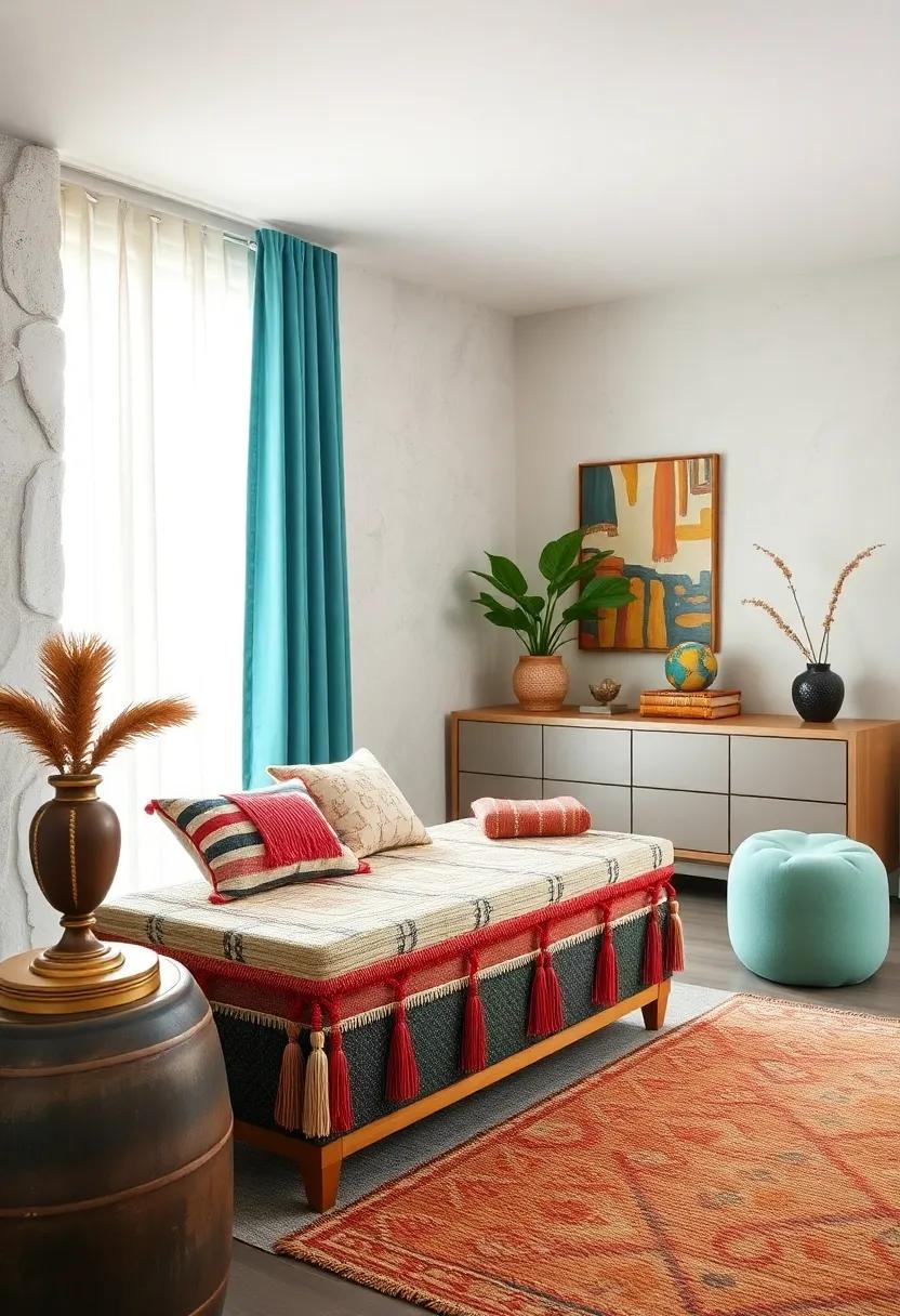 Bohemian Tassel-Accented Storage Bench - Combine colorful textiles and playful tassels with a practical lift-top compartment