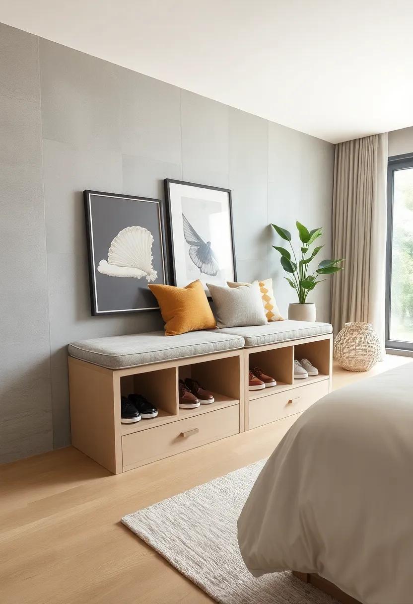 classic Bench with Shoe Storage Cubes - Practical design with open cubbies underneath, perfect for organizing footwear discreetly