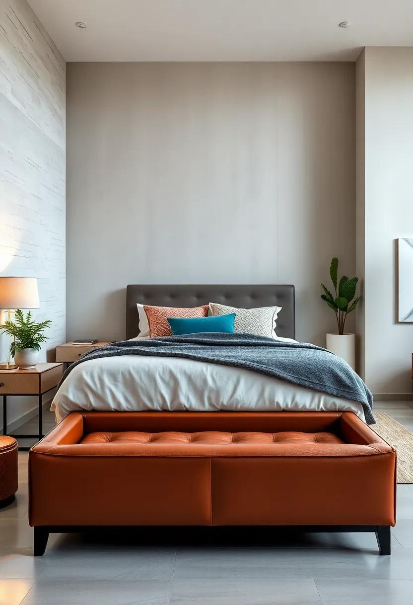 Contemporary Leather Lift-Top Bench - Sleek and sophisticated, featuring a lift-top lid that conceals ample storage for linens or accessories