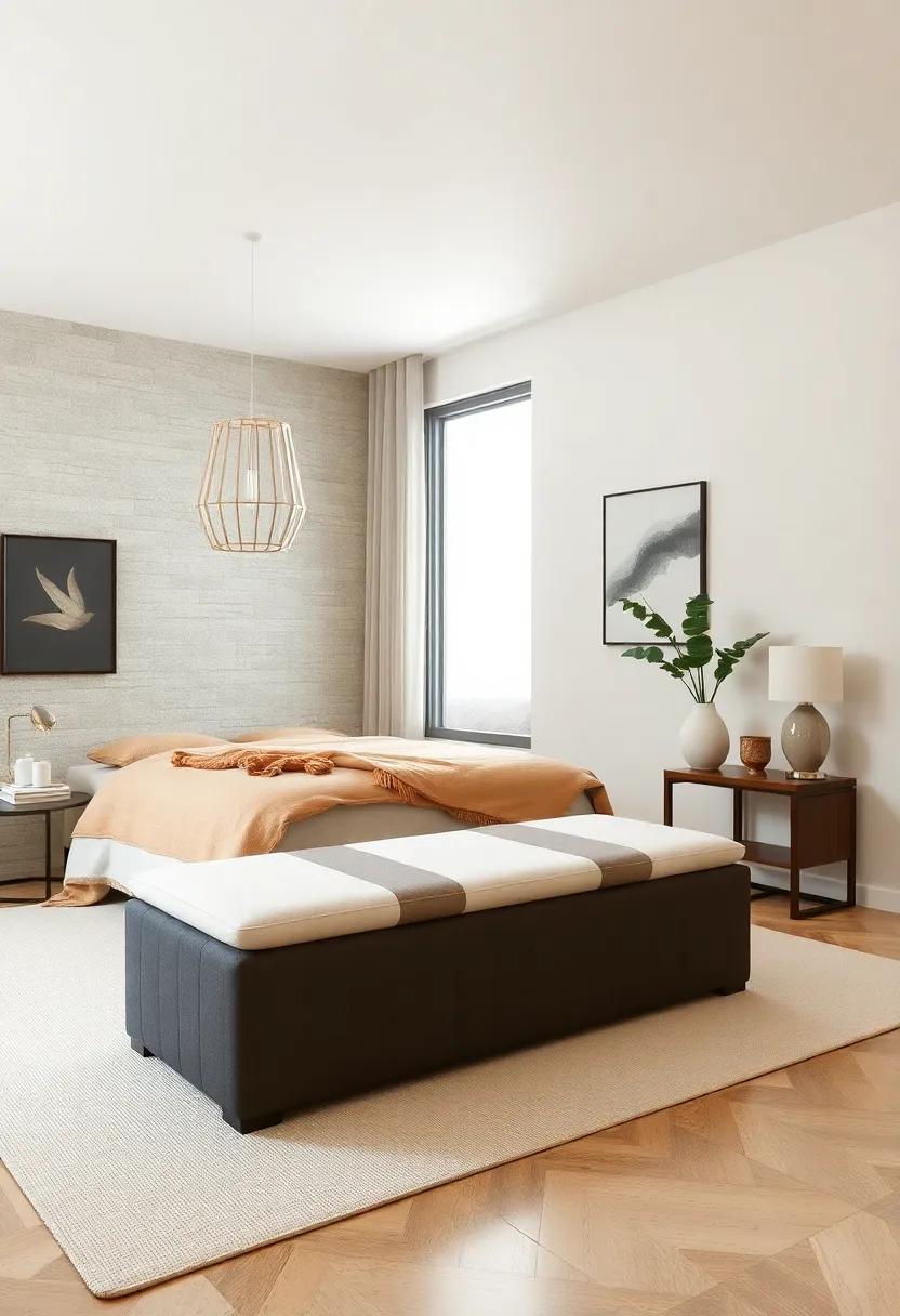 Neutral Color Block Upholstered Bench - Subtle tones with a color block fabric pattern complement any décor while keeping clutter organized