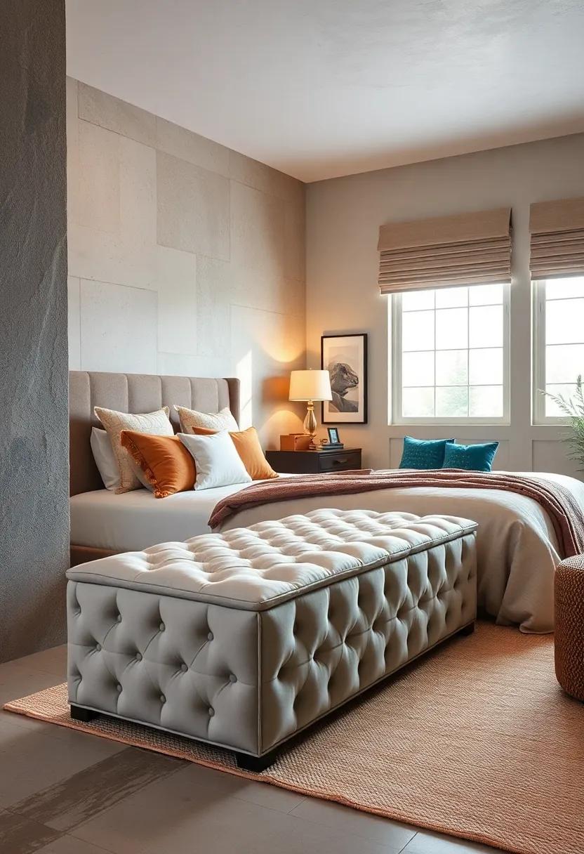 Soft Quilted Storage Ottoman - A cozy, padded ottoman with lift-up storage, ideal for seating and concealing bulky bedding