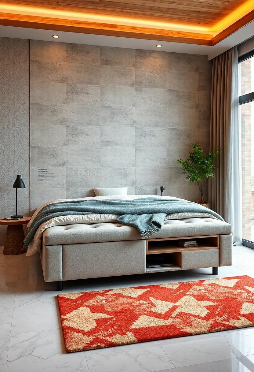 Upholstered Bench with Built-In Charging Station - Modern convenience combined with storage, featuring discreet charging ports inside