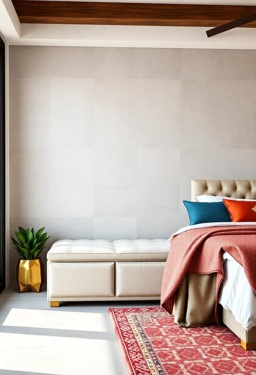 Upholstered Storage Bench with Side Pockets - Extra functionality comes in the form of handy side pockets perfect for books or tech devices