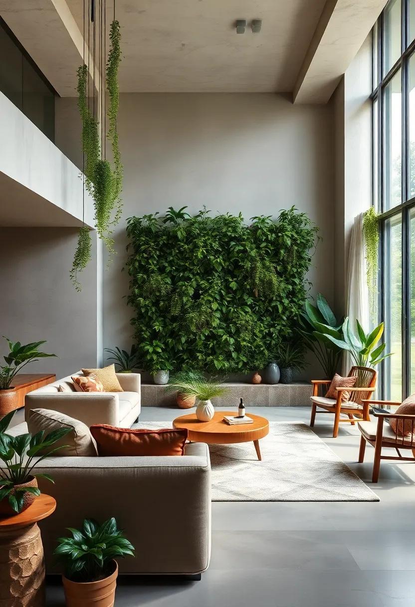 Emphasize eco-friendly living by incorporating recycled materials into your vertical garden frame, harmonizing sustainability with interior design