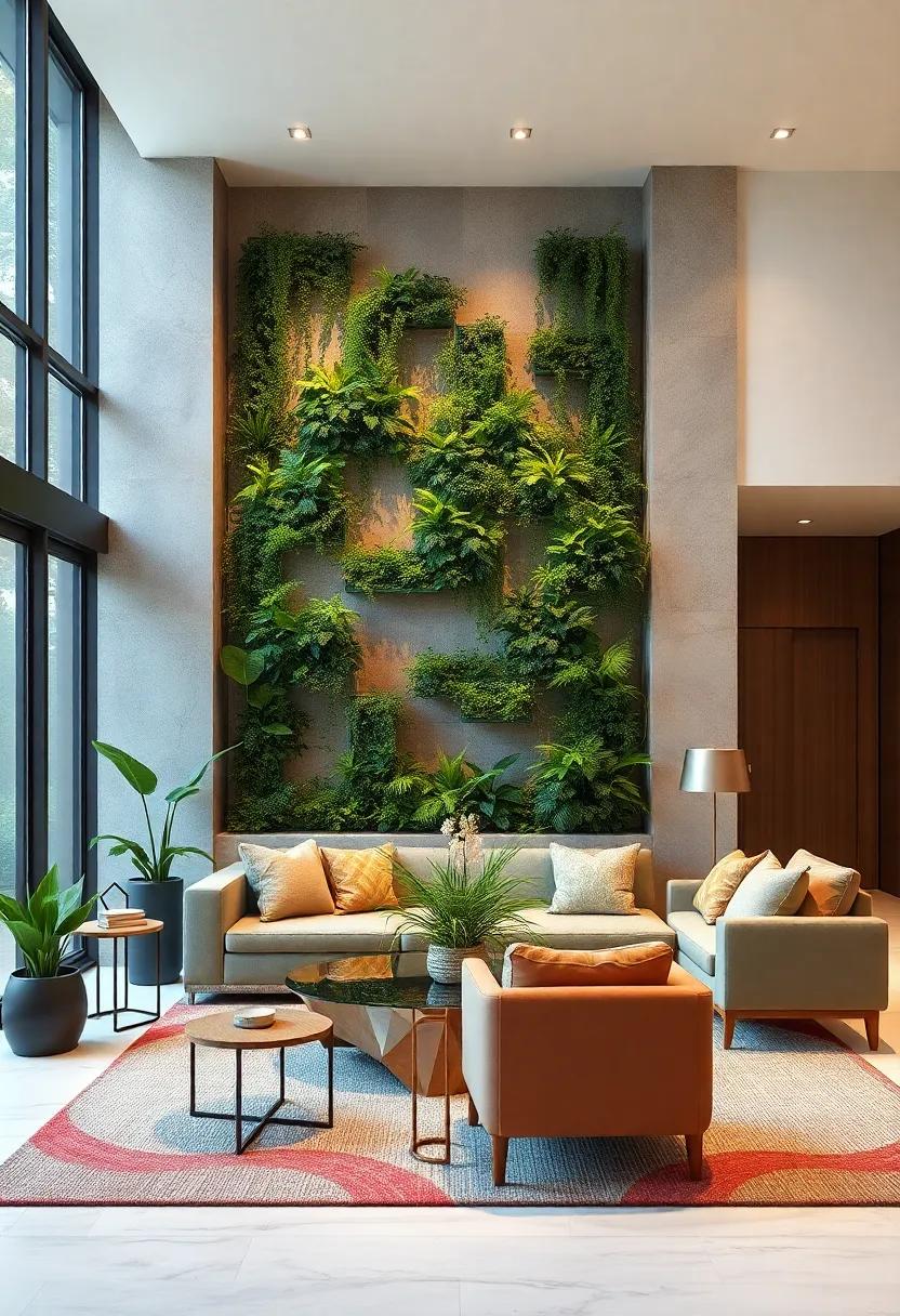 combine modern design and biophilic elements by integrating a vertical garden with geometric planters, creating an artistic focal point in your living space