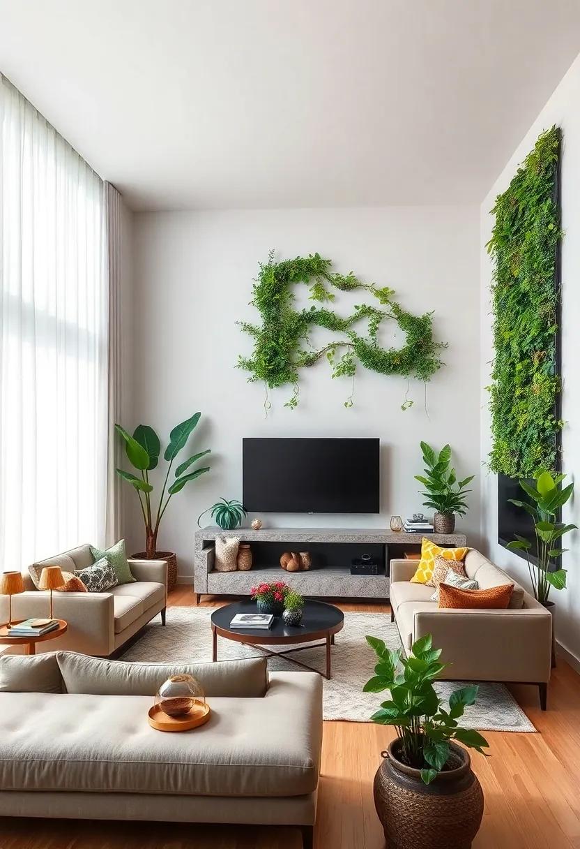 Soften minimalist white walls by installing a dense vertical garden that introduces texture and a pop of natural color