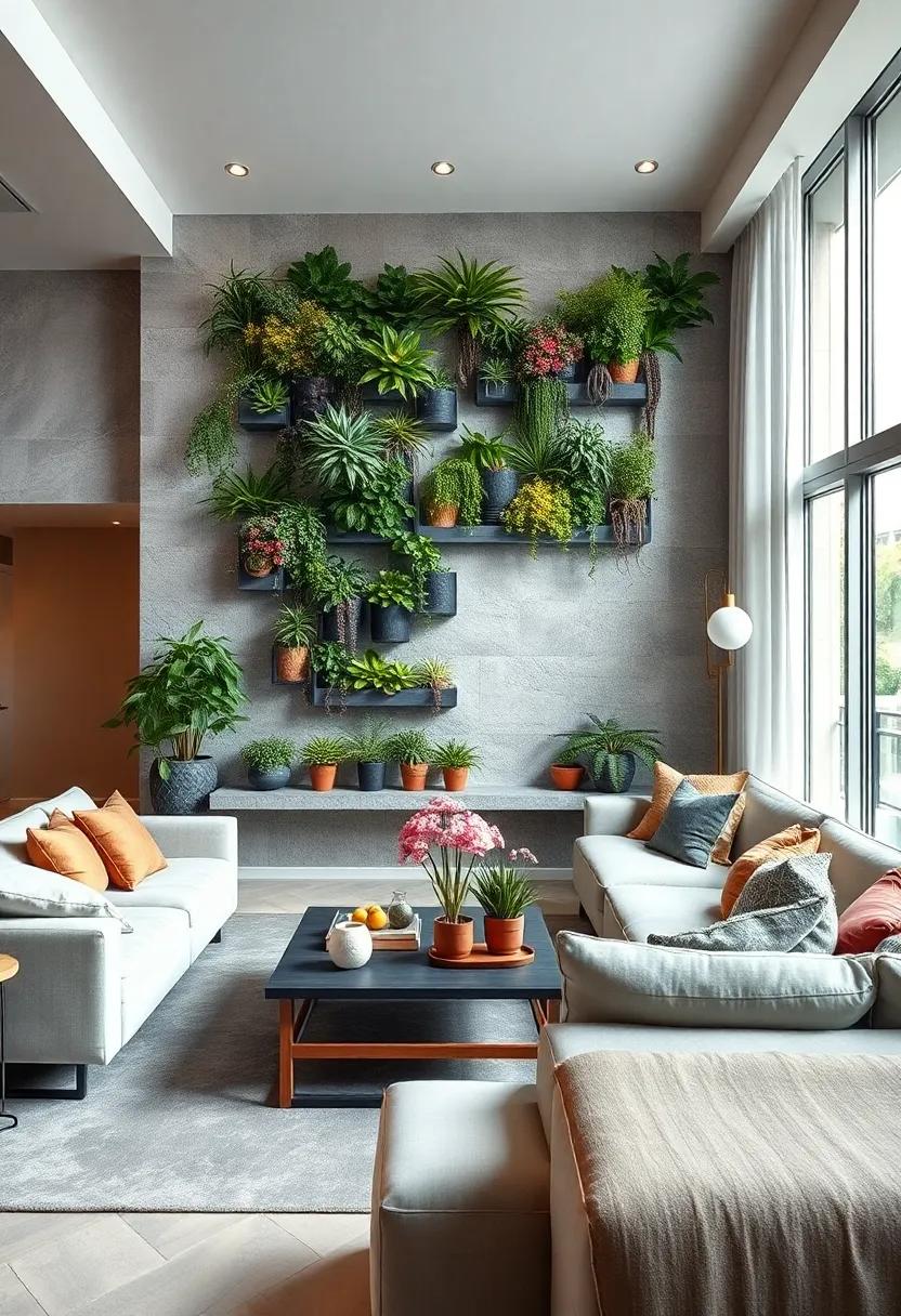 Reflect urban greenery by installing a vertical garden with succulents and air plants, ideal for modern apartments with limited floor space