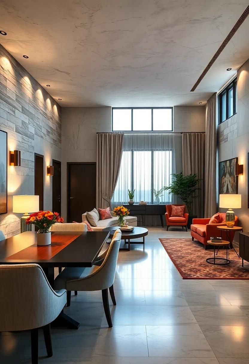 Layer lighting sources such as floor lamps and sconces to create warmth throughout the combo room