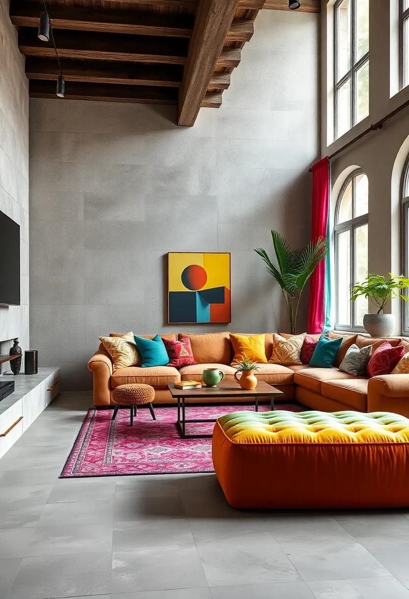 Add a vibrant ottoman in a contrasting⁤ color to bring playful energy to the seating area