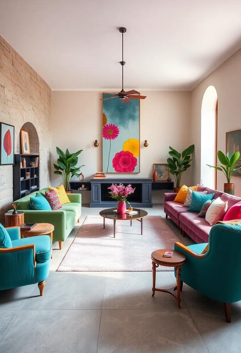 Use a patchwork quilt draped over a couch for a whimsical, bohemian touch