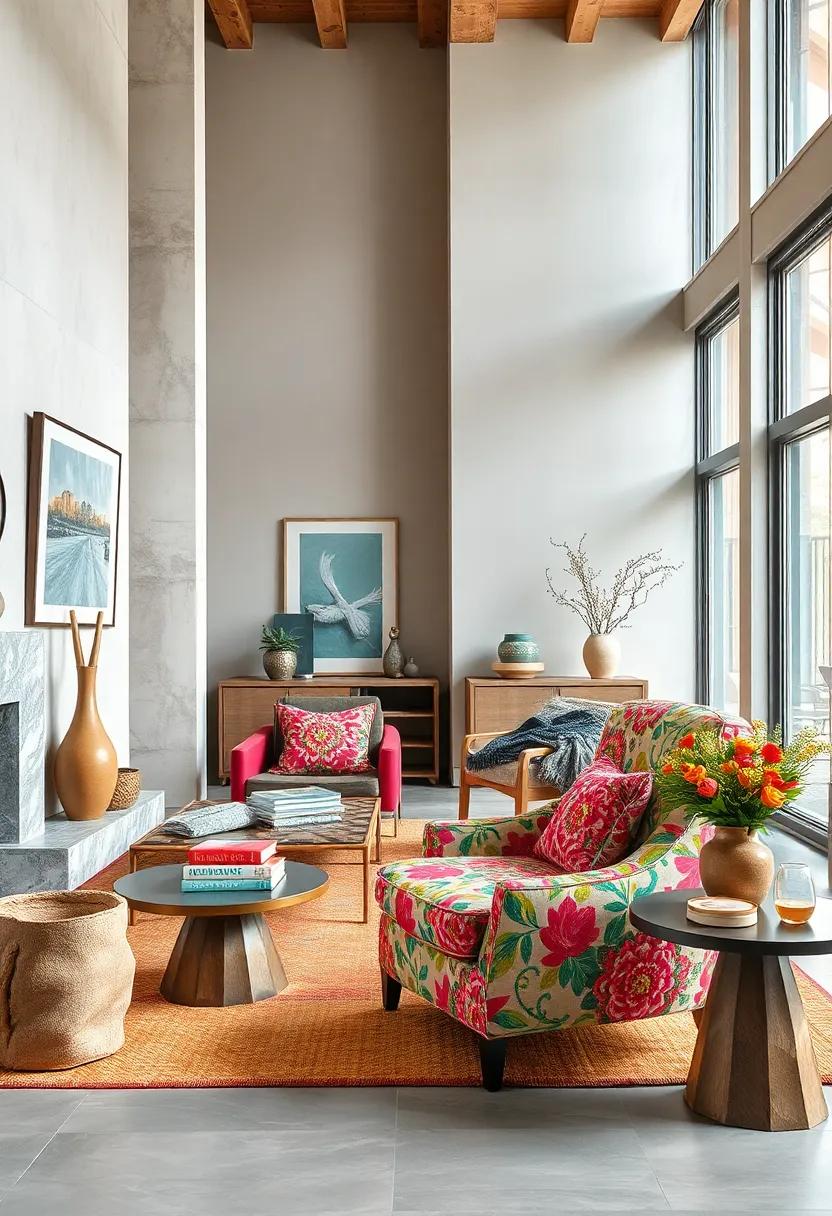 Incorporate⁣ a statement armchair upholstered in a bright, floral fabric​ as a focal point