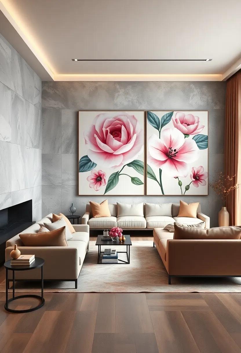 Oversized Floral Canvas Prints in Muted Pastels