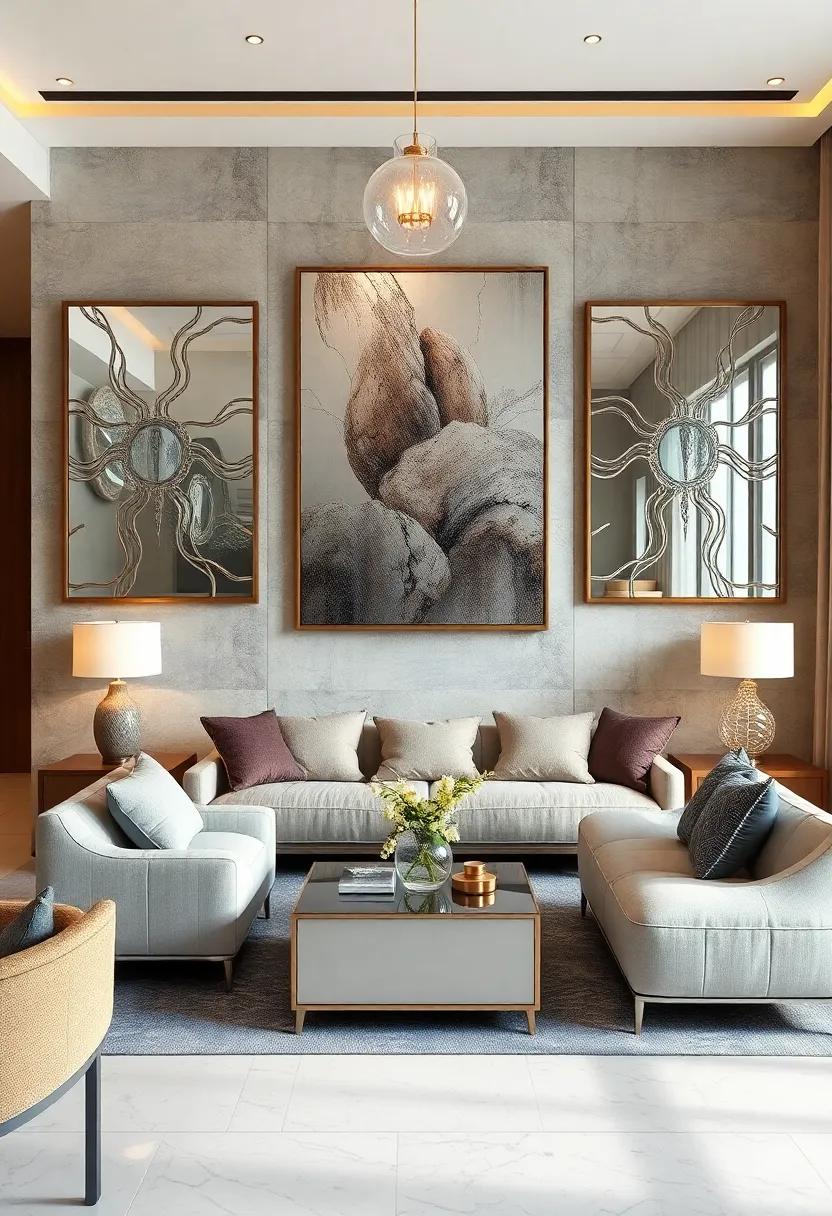 Mirrored Art Panels Incorporating Antique Silver Accents