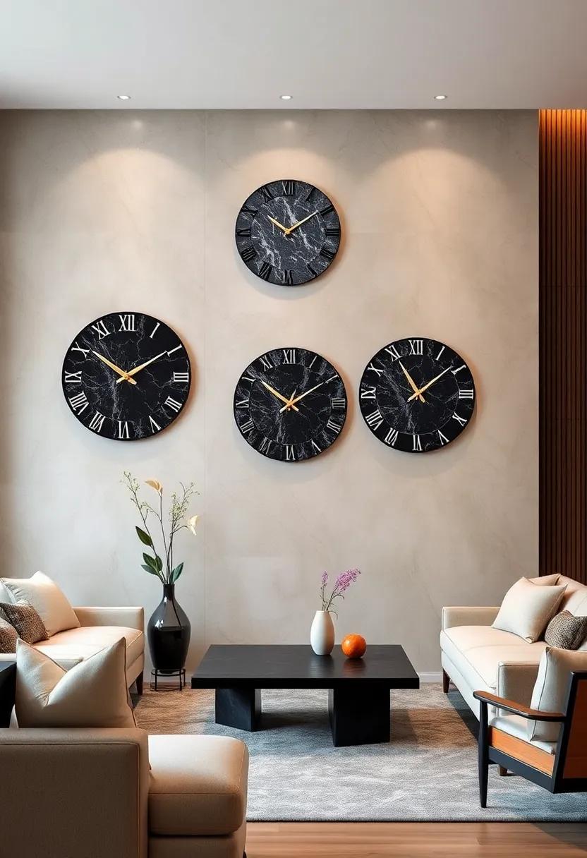 Black Marble Wall Clocks as Functional Art