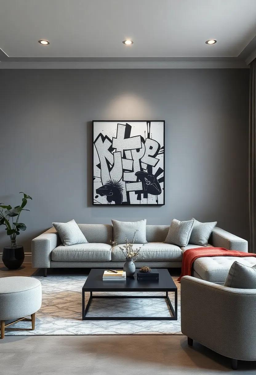 Include custom ‌graffiti-inspired‍ art in monochrome⁣ to‍ add an urban cool feel against smooth gray-painted walls