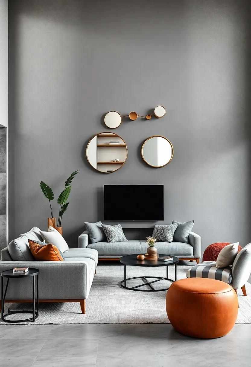 Decorate with oversized circular mirrors⁤ framed by gray-toned‍ mosaics to reflect light and amplify space artistry