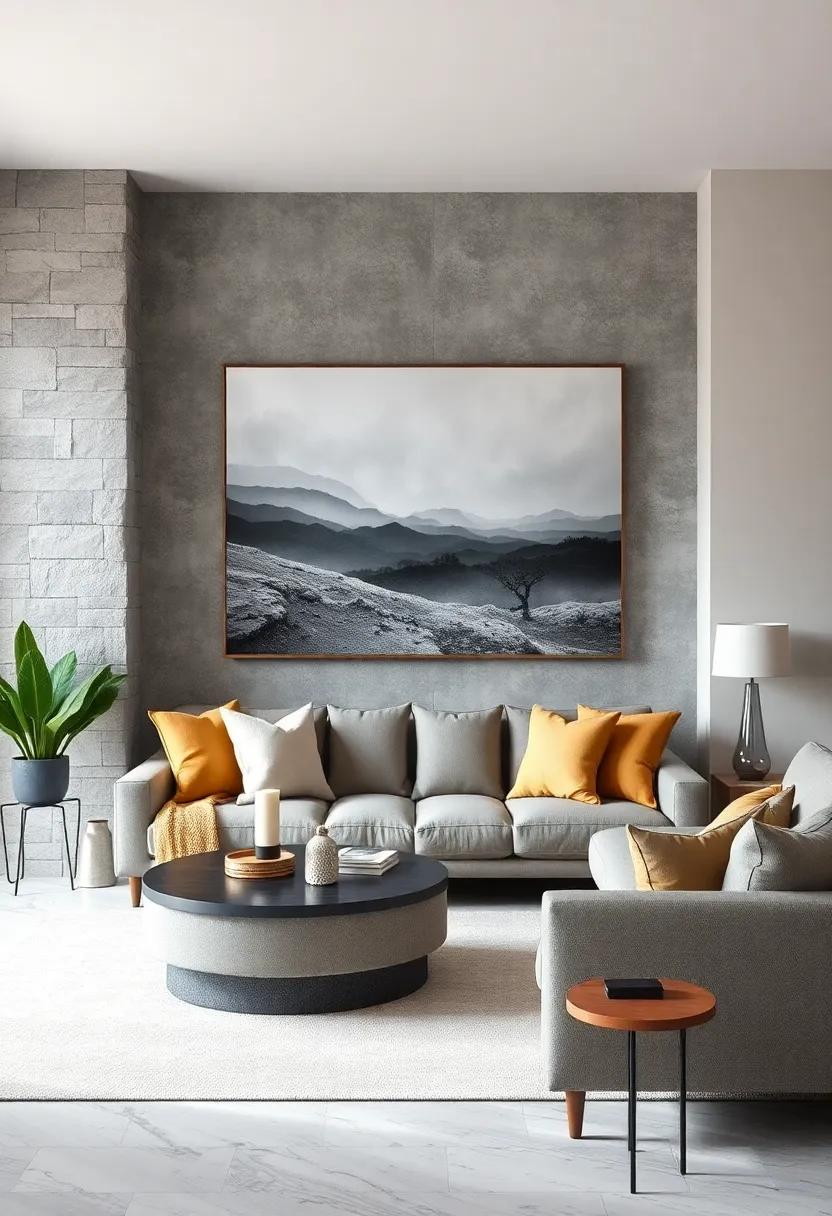 Layer different shades of gray through ‍textured wallpaper⁣ and canvas art inspired by natural landscapes to evoke calm and ‍depth