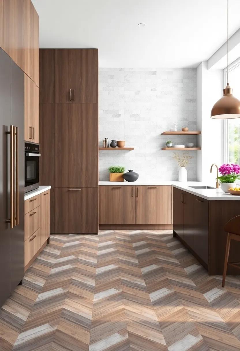 Chevron Patterned​ Tiles: The dynamic chevron ​pattern infuses energy and modern sophistication, perfect for adding visual movement to an otherwise understated space