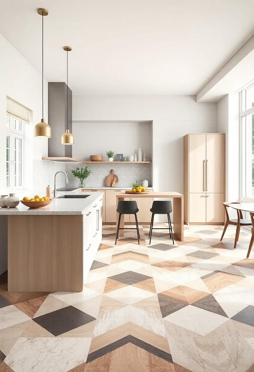 Geometric Patterned Tiles: bold geometric shapes add a contemporary edge to your kitchen floor, creating a striking focal point⁢ that blends art with functionality