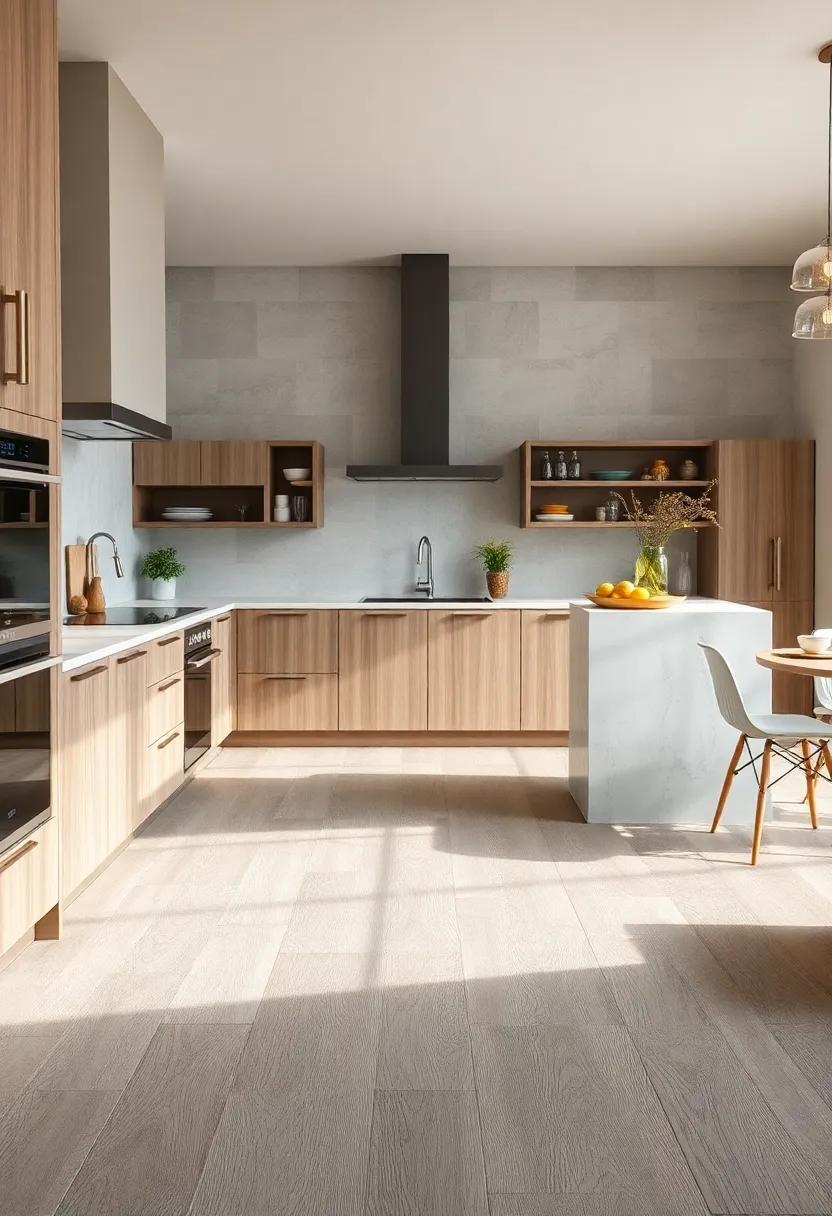 Gray Washed Oak Flooring: Subtle gray tones in oak planks offer​ a neutral palette that ​seamlessly integrates with modern cabinetry and fixtures for a cohesive look