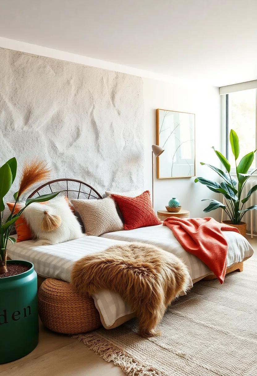 Add nature-inspired throw pillows with textures like faux fur or woven jute for cozy layers