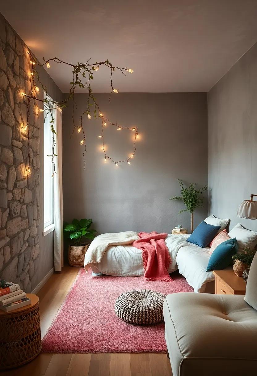 Hang a delicate string of fairy lights intertwined with faux vines for a soft, woodland glow