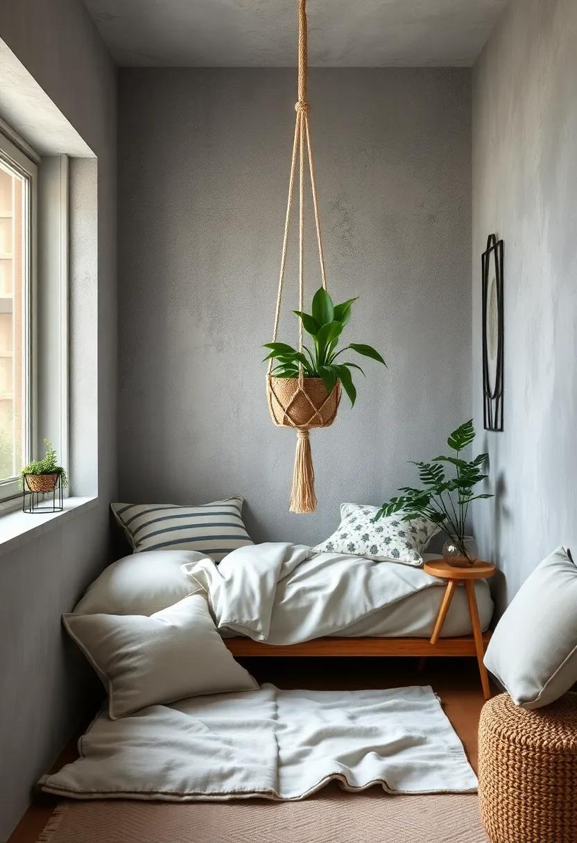 hang a macramé plant hanger near the window to combine texture and greenery stylishly
