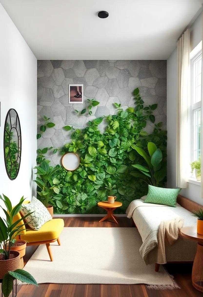 incorporate a leafy green accent wall to bring the outdoors inside and create a calming atmosphere