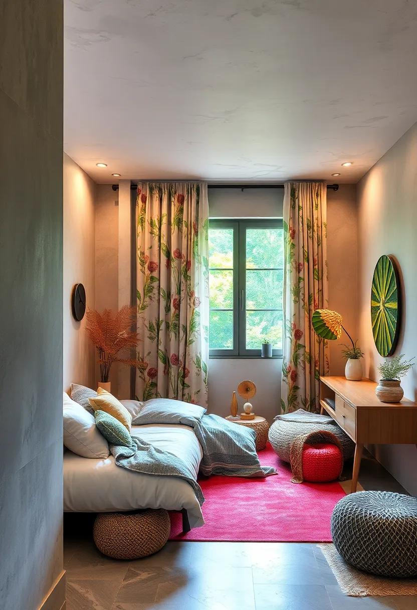 Incorporate botanical-print curtains or blinds to soften the sunlight with an outdoor motif