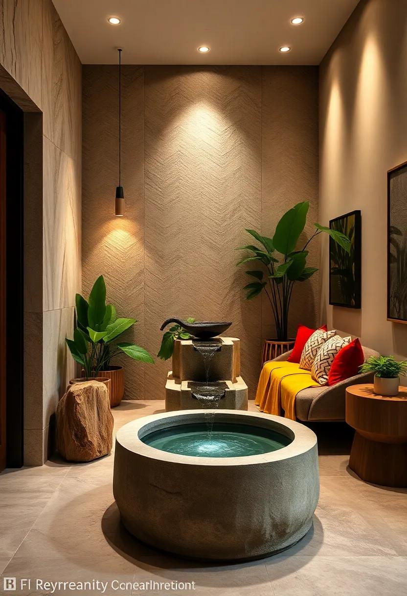 Introduce a small indoor fountain or water feature to bring soothing sounds and a natural element