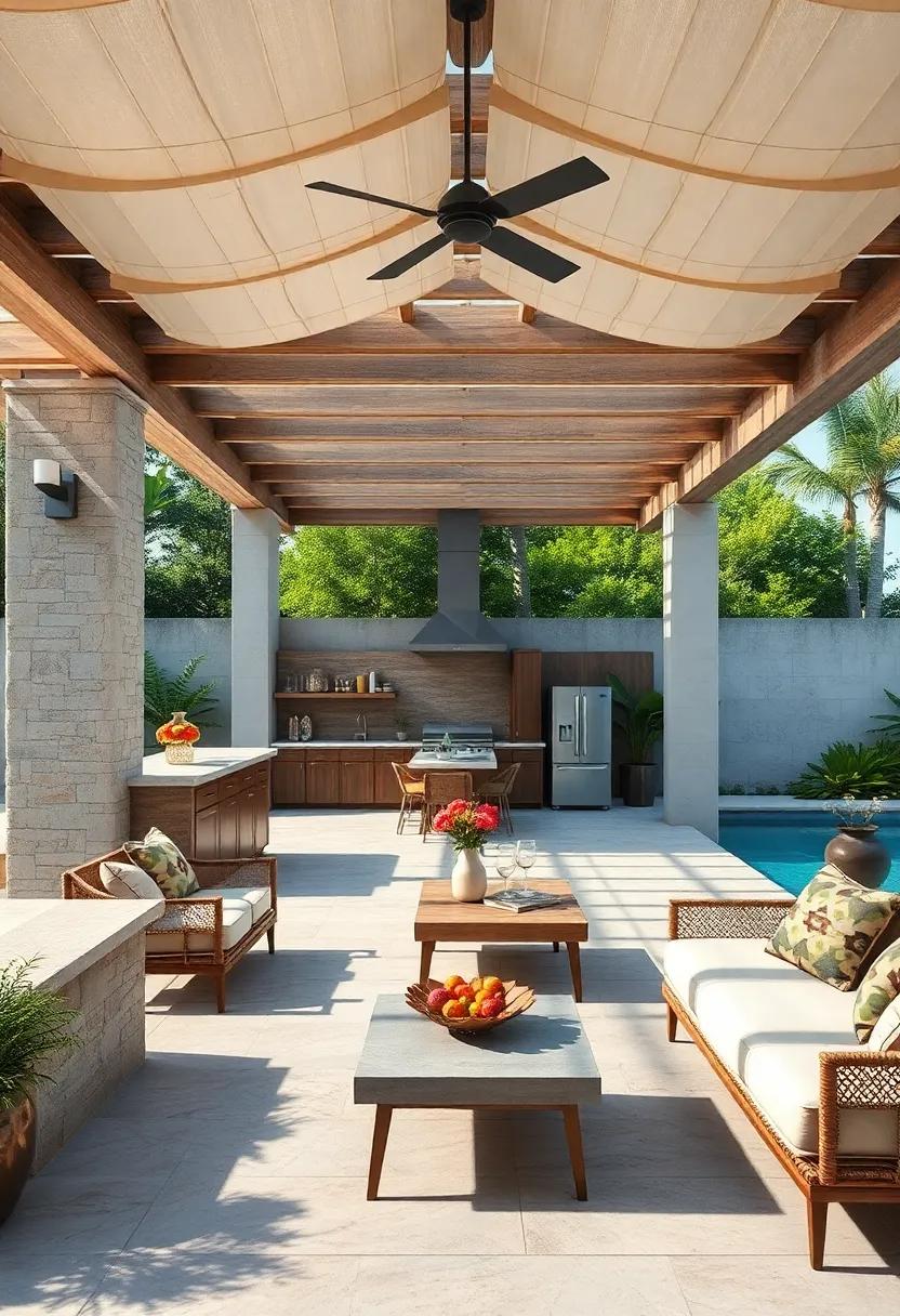 Pergola-Covered Kitchen Space for Shade and Style