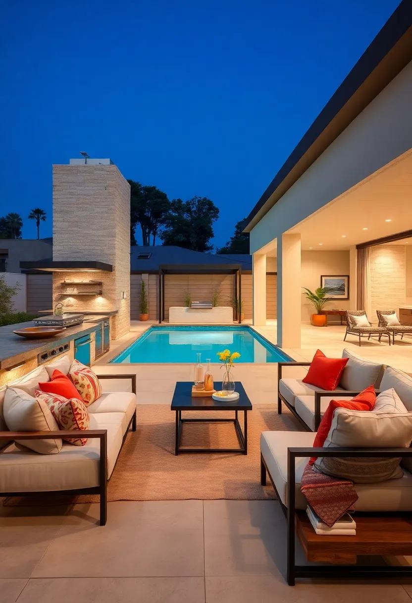 Poolside Lounge ‍Area‌ with Integrated Serving Cart