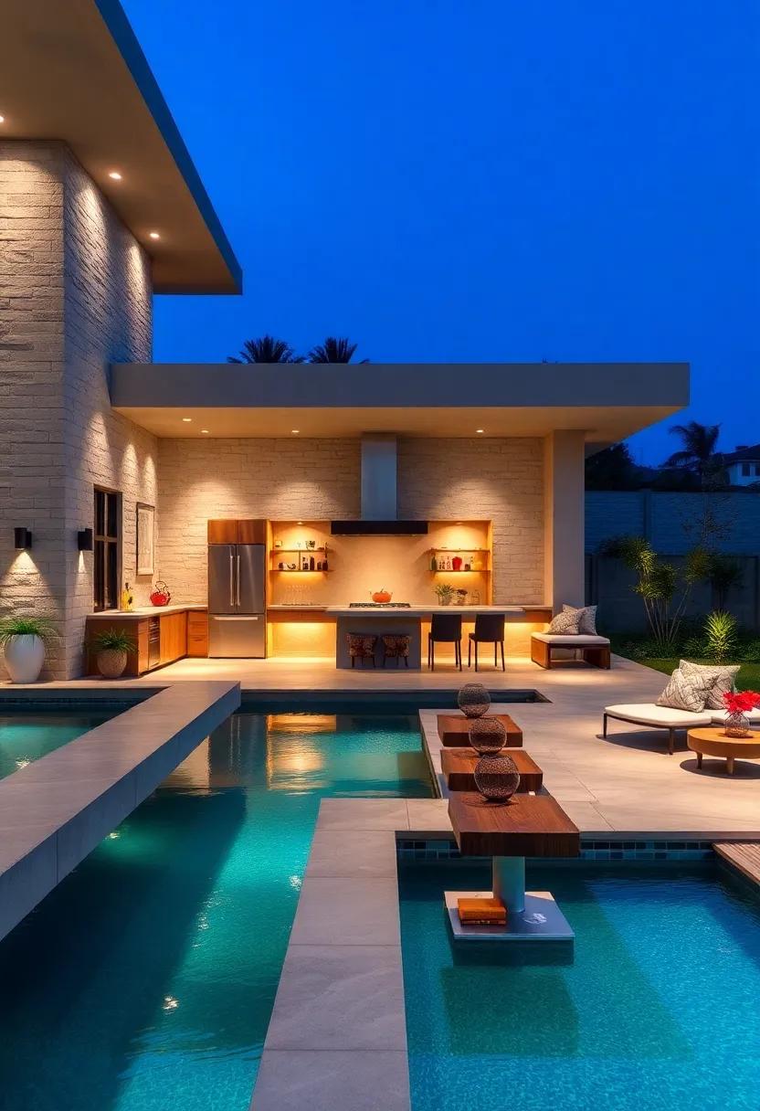 Poolside Wet Bar with Floating Stools