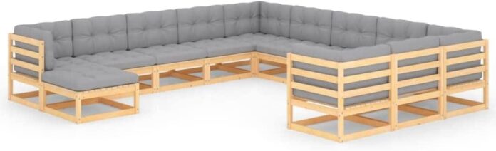 12 Piece Pinewood Patio Set Comfortable Sturdy Outdoor Seating