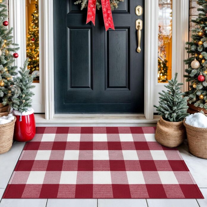 Our Honest Take on the IOHOUZE Buffalo Plaid Rug for Holiday Doorways