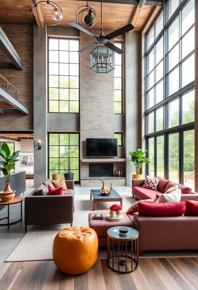 23 Stunning Industrial Living Room Ideas Featuring Large, Open Windows for Airy Elegance