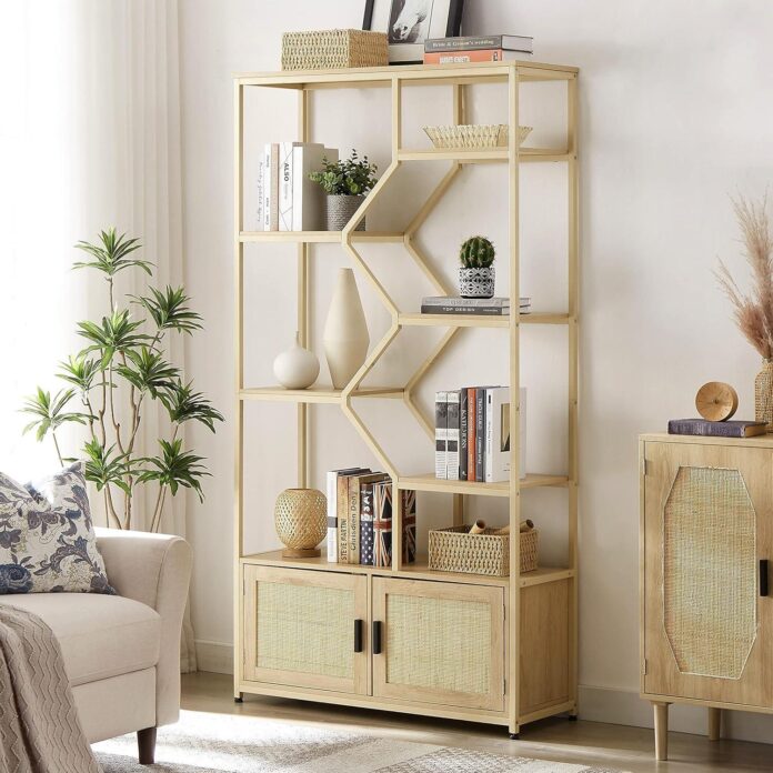 How We Organize with the Natural Rattan 7-Tier Bookshelf