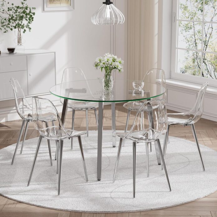 Clear Elegance: Exploring the 42″ Glass Dining Set with 6 Chairs