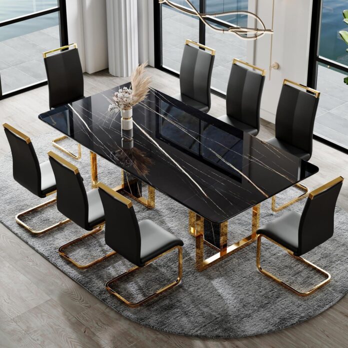 Gathering in Style: Exploring the JUFU 8-Person Faux Marble Dining Set