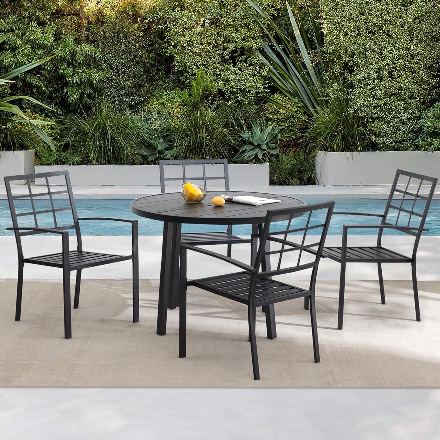 A Stylish & Sturdy Black Metal Outdoor Dining Set for Four