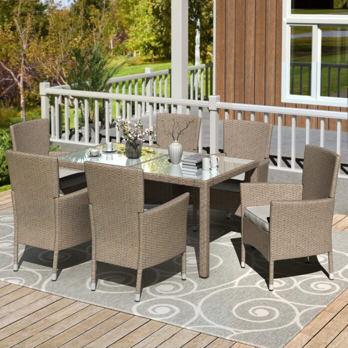 Durable And Stylish 7 Piece Wicker Set For Outdoor Living