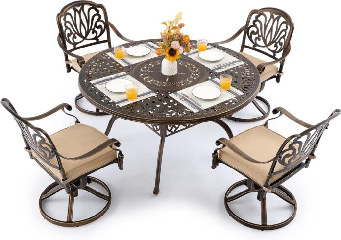 Elegant Cast Aluminum Outdoor Dining Set Perfect For Cozy Gatherings
