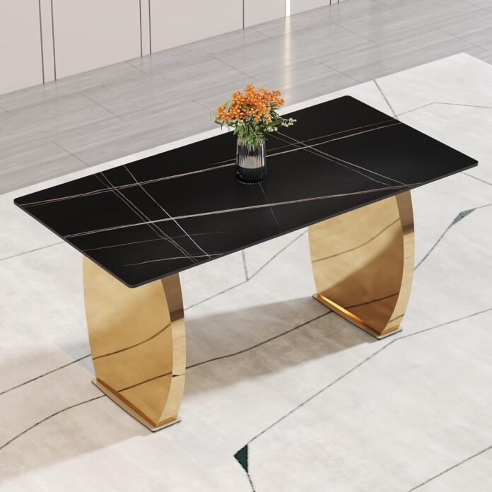 Elevate Any Room With A Sleek Black Patterned Table And Gold Legs