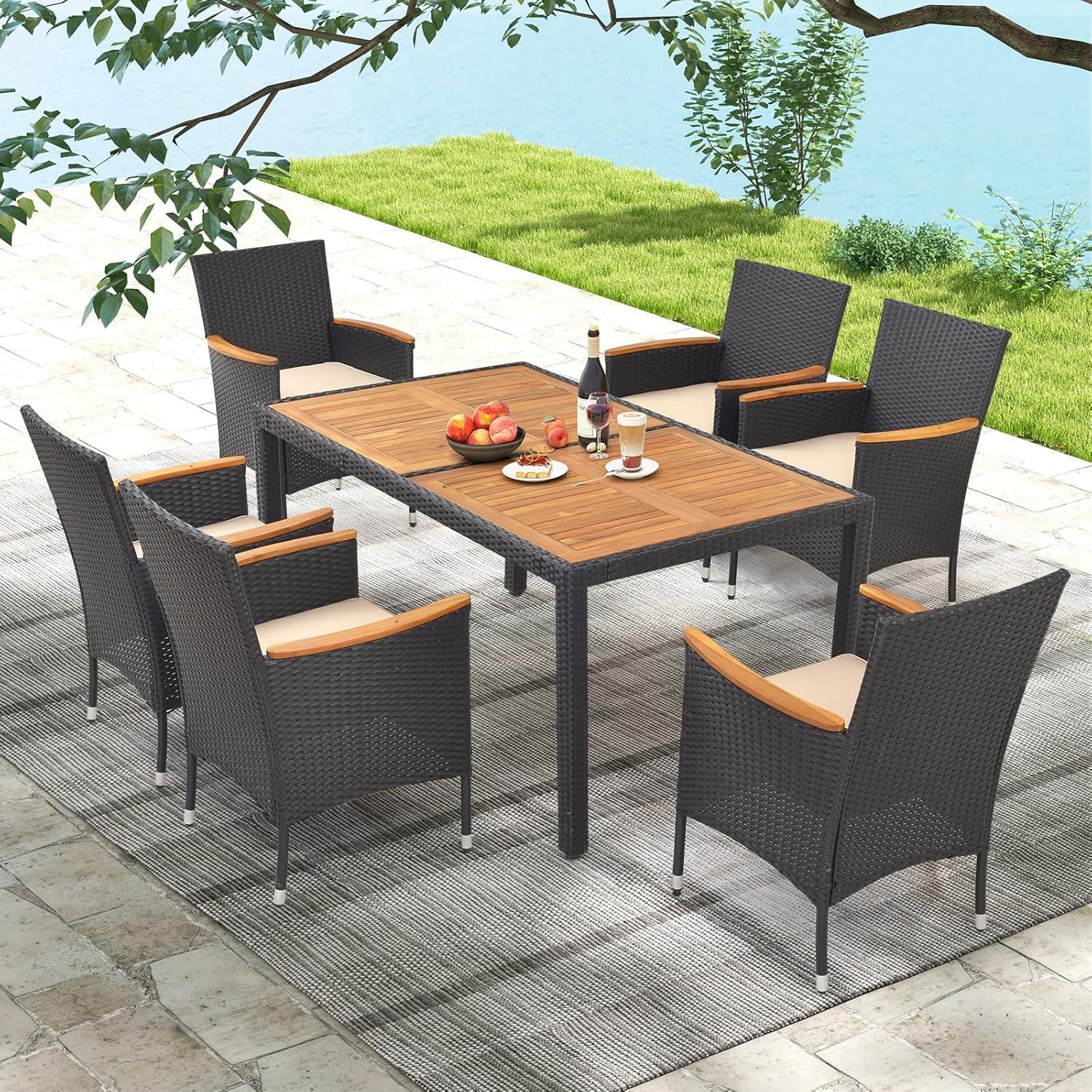 Elevate Outdoor Dining with Elegant Acacia & Rattan Comfort