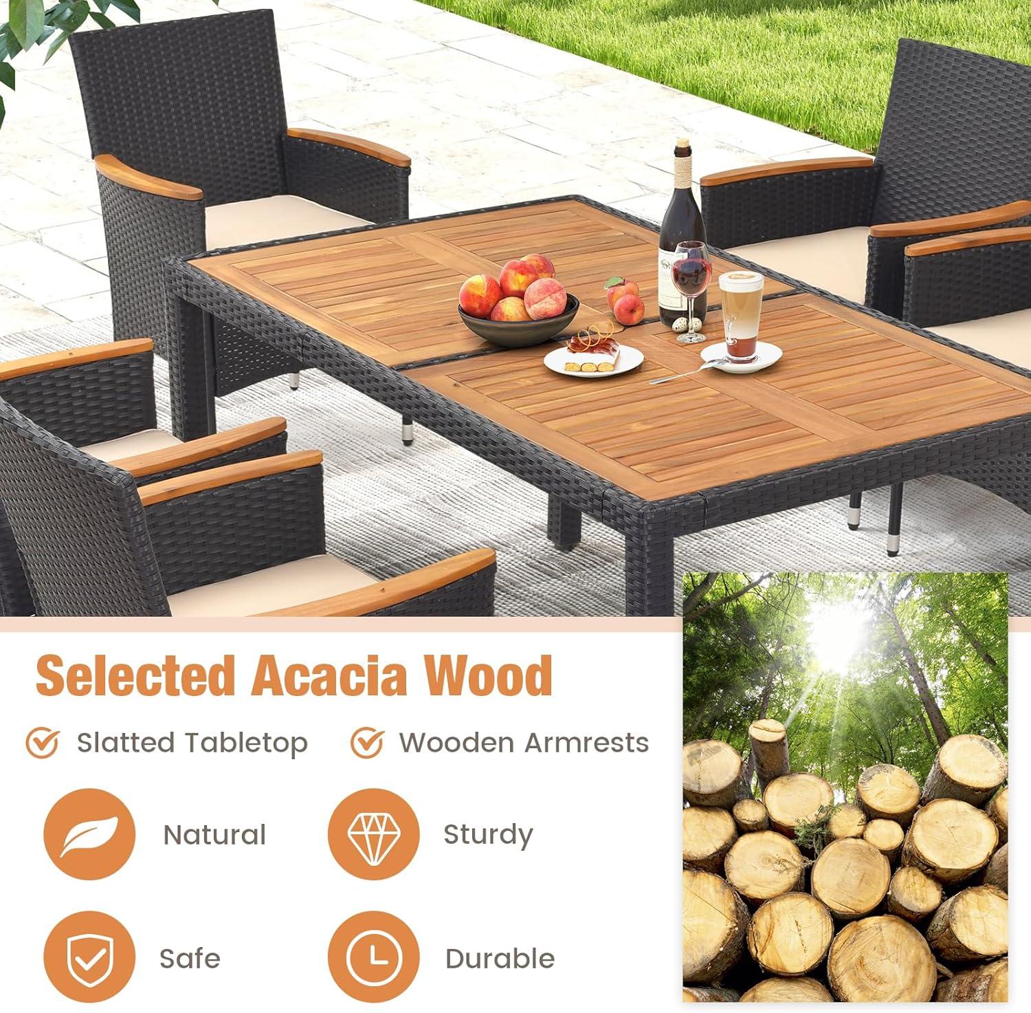 Elevate Outdoor Dining with Elegant Acacia & Rattan Comfort