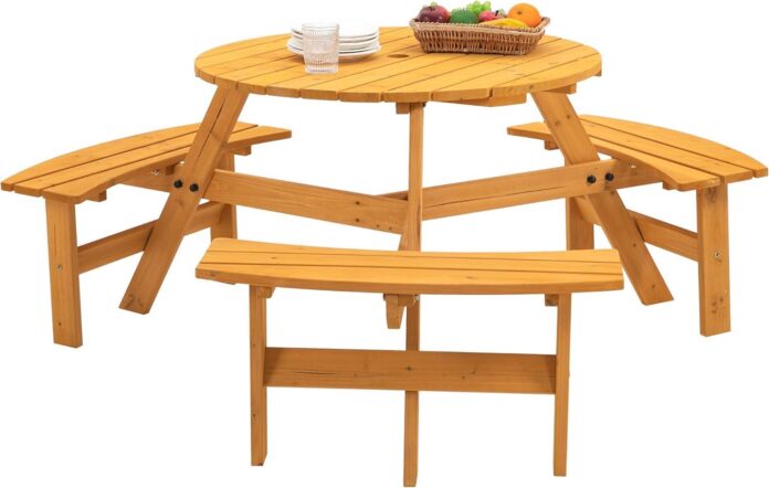 Gather Round Spacious Wooden Picnic Table For Outdoor Fun